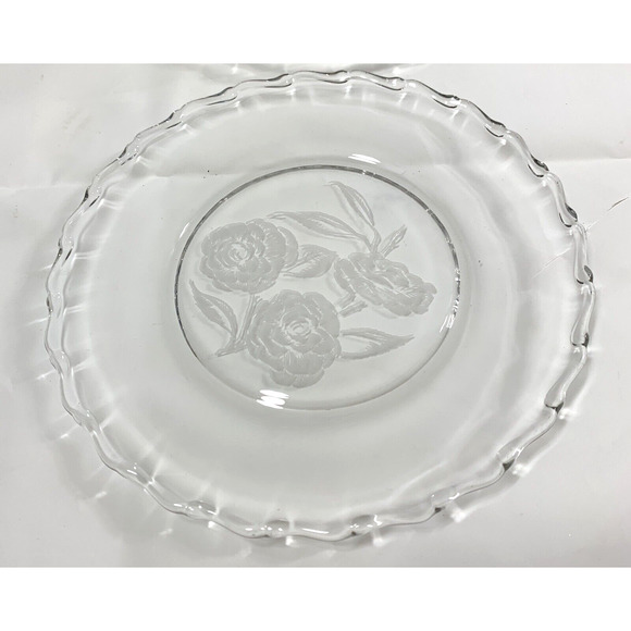4 Fostoria Camellia Salad Dessert Plates 7.5" Clear Etched‎ Glass Roses Vintage - Picture 7 of 11